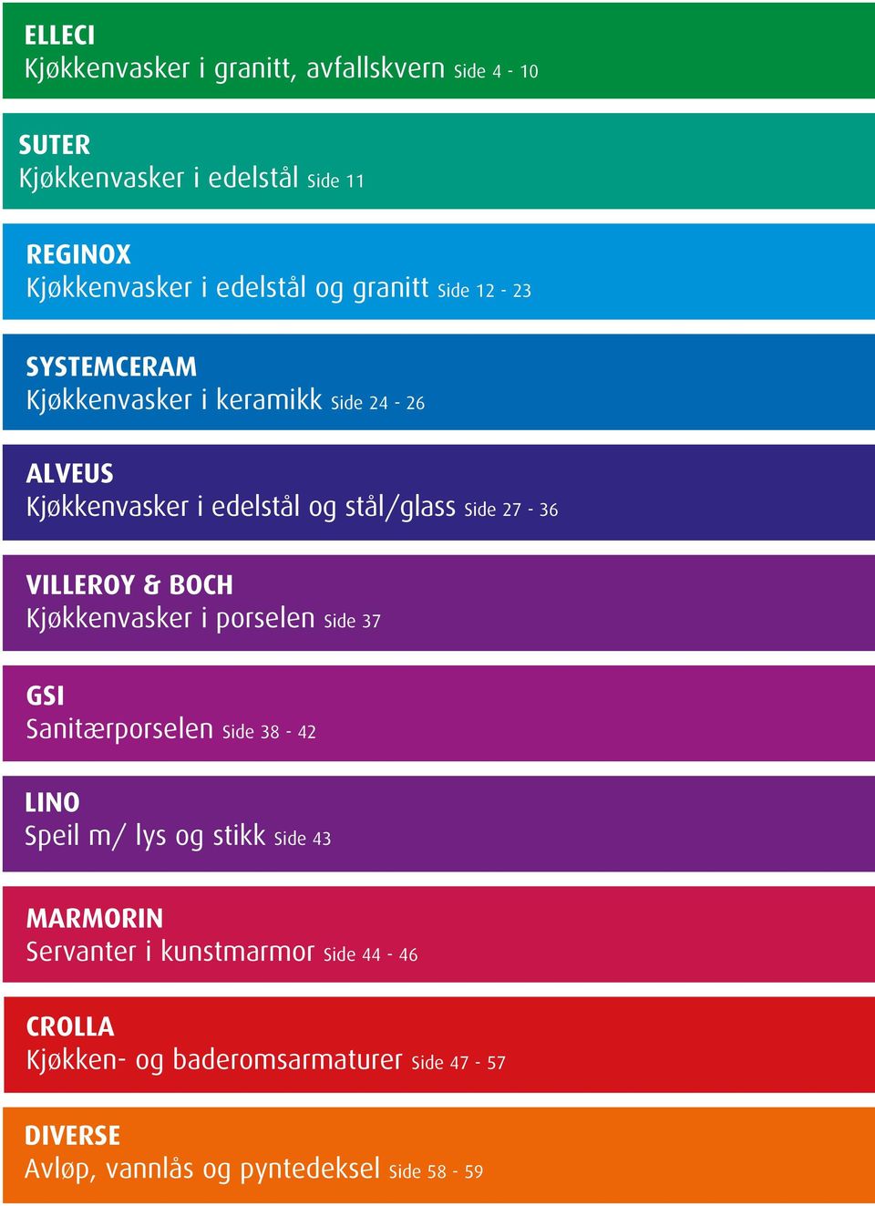 VILLEROY & BOCH Kjøkkenvasker i porselen Side 37 GSI Sanitærporselen Side 38 42 LINO Speil m/ lys og stikk Side 43 MARMORIN