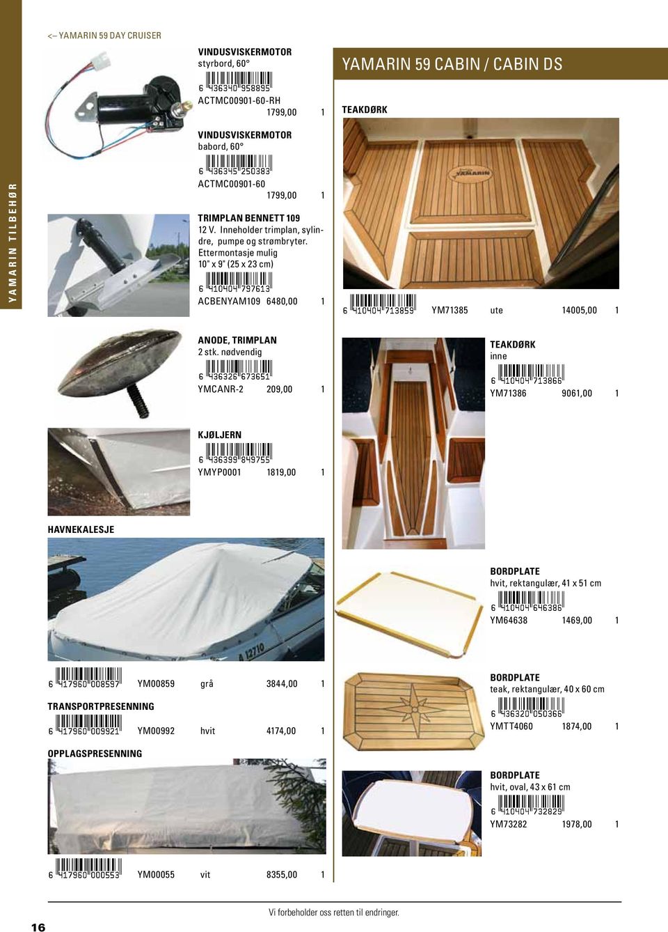 Ettermontasje mulig 10" x 9" (25 x 23 cm) ACBENYAM109 6480,00 1 YM71385 ute 14005,00 1 AnodE, trimplan 2 stk.