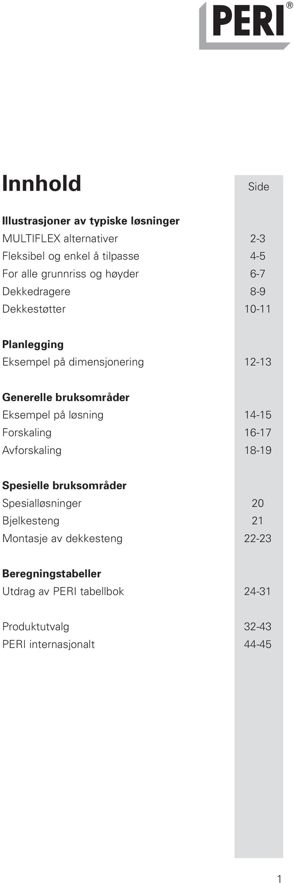 bruksområder Eksempel på løsning 14-15 Forskaling 16-17 Avforskaling 18-19 Spesielle bruksområder Spesialløsninger 20