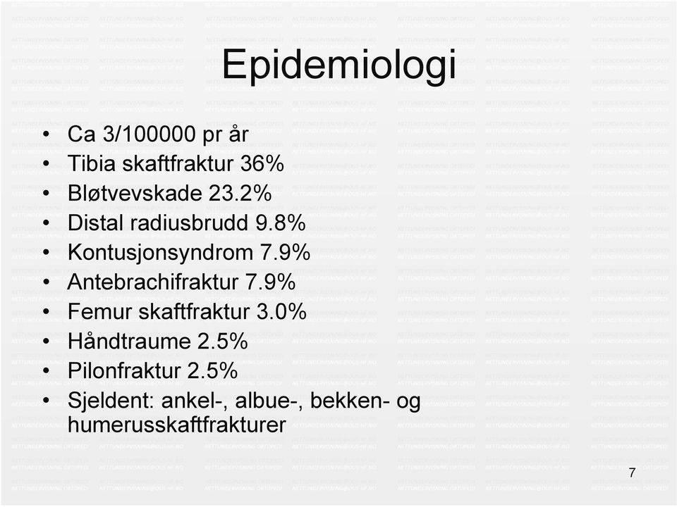 9% Antebrachifraktur 7.9% Femur skaftfraktur 3.0% Håndtraume 2.