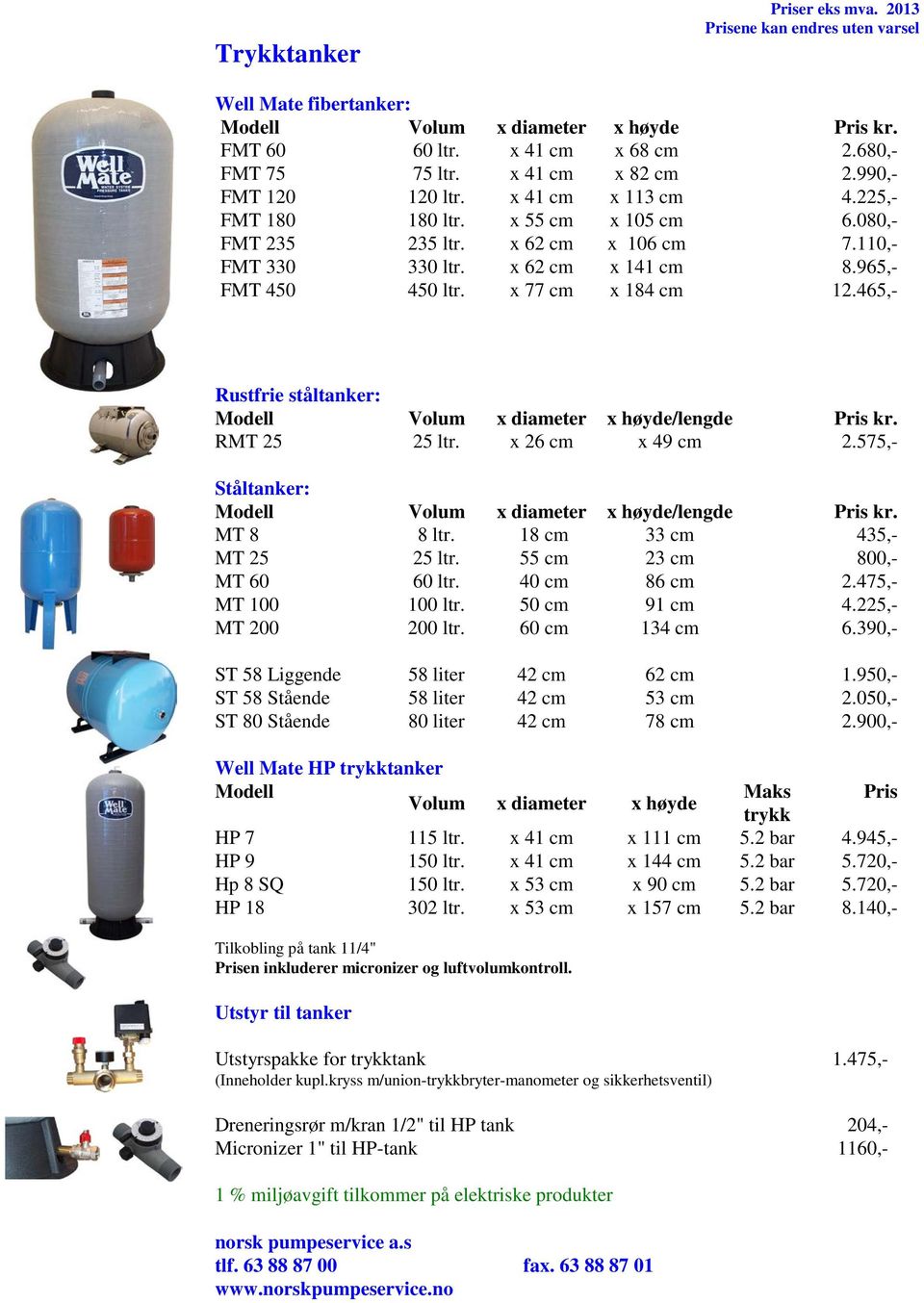 x 77 cm x 184 cm 12.465,- Rustfrie ståltanker: Modell Volum x diameter x høyde/lengde Pris kr. RMT 25 25 ltr. x 26 cm x 49 cm 2.575,- Ståltanker: Modell Volum x diameter x høyde/lengde Pris kr.