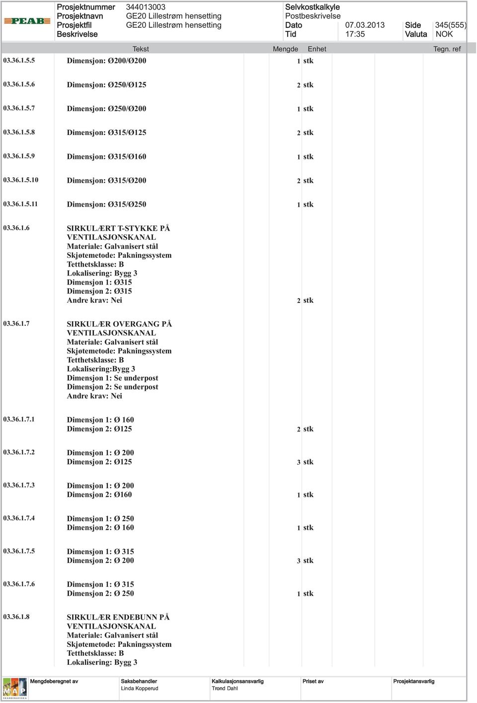 36.1.7.1 Dimensjon 1: Ø 160 Dimensjon 2: Ø125 03.36.1.7.2 Dimensjon 1: Ø 200 Dimensjon 2: Ø125 3 stk 03.36.1.7.3 Dimensjon 1: Ø 200 Dimensjon 2: Ø160 03.36.1.7.4 Dimensjon 1: Ø 250 Dimensjon 2: Ø 160 03.