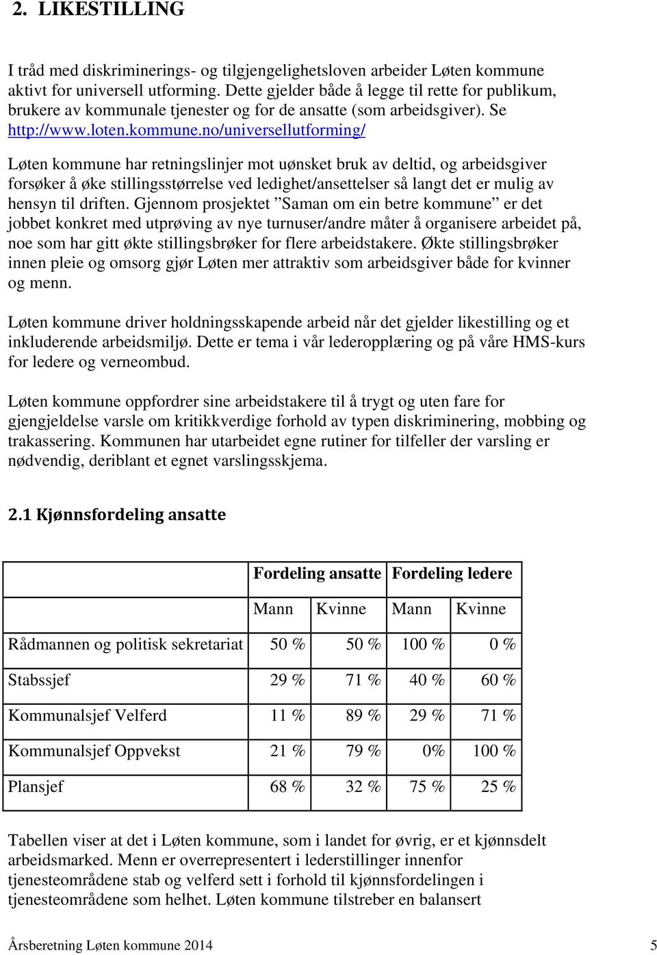no/universellutforming/ Løten kommune har retningslinjer mot uønsket bruk av deltid, og arbeidsgiver forsøker å øke stillingsstørrelse ved ledighet/ansettelser så langt det er mulig av hensyn til