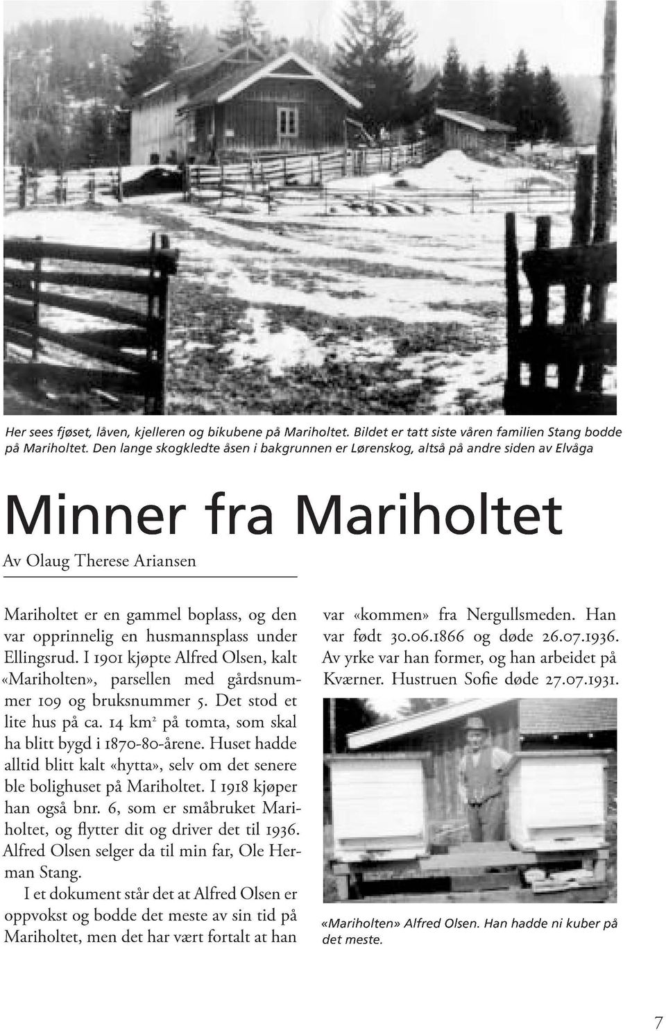 husmannsplass under Ellingsrud. I 19or kjøpte Alfred Olsen, kalt «Mariholten>>, parsellen med gårdsnummer 109 og bruksnummer 5 Det stod et lite hus på ca.