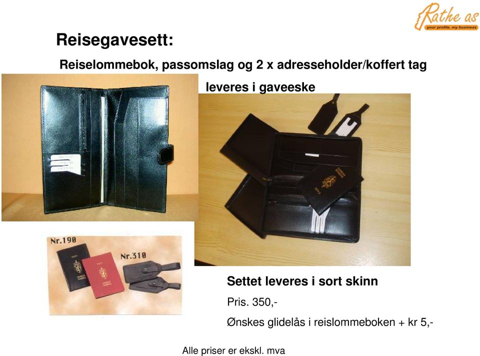 gaveeske Settet leveres i sort skinn Pris.