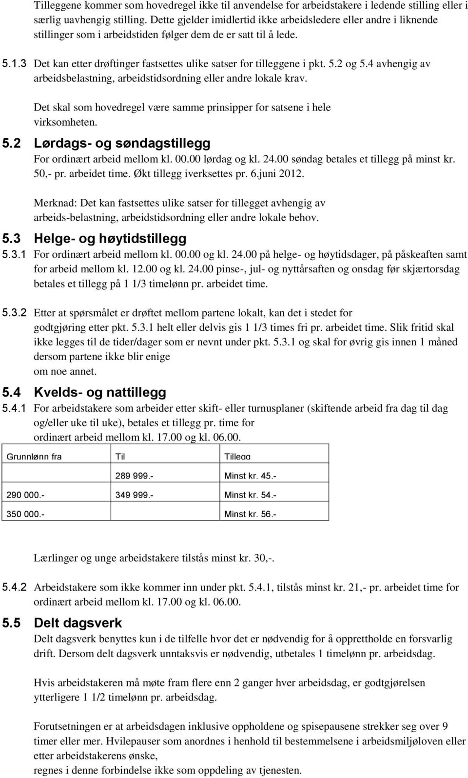 3 Det kan etter drøftinger fastsettes ulike satser for tilleggene i pkt. 5.2 og 5.4 avhengig av arbeidsbelastning, arbeidstidsordning eller andre lokale krav.