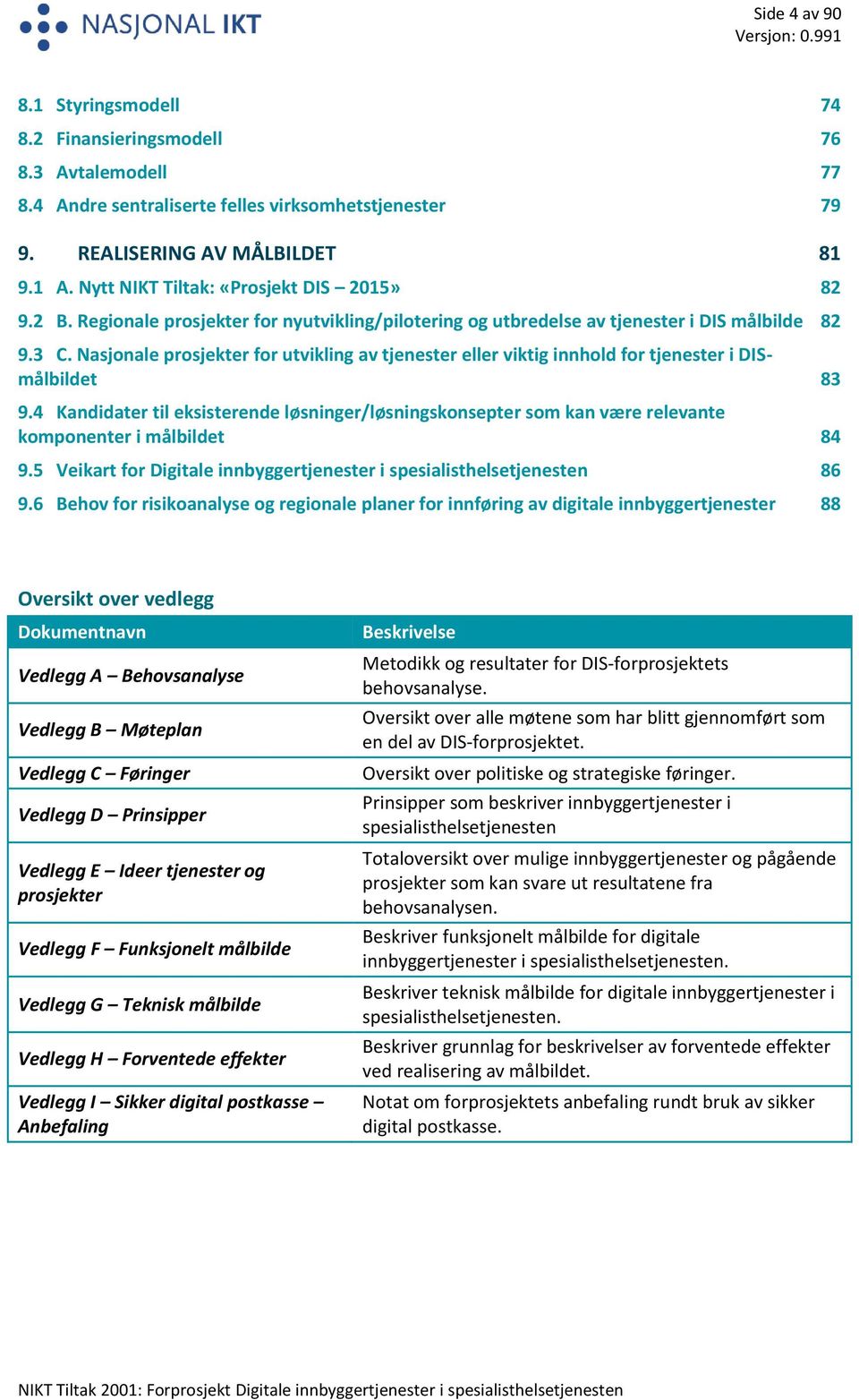 Nasjonale prosjekter for utvikling av tjenester eller viktig innhold for tjenester i DISmålbildet 83 9.