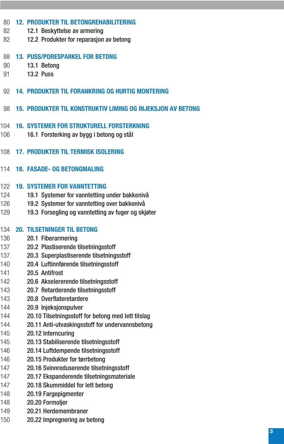 1 Forsterking av bygg i betong og stål 108 17. PRODUKTER TIL TERMISK ISOLERING 114 18. FASADE- OG BETONGMALING 122 19. SYSTEMER FOR VANNTETTING 124 19.