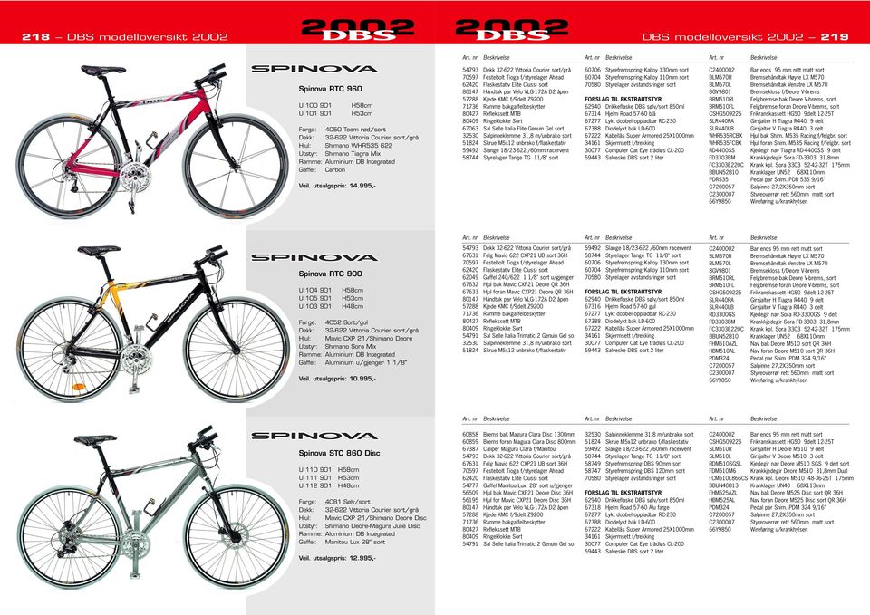 995,- 54793 Dekk 32-622 Vittoria Courier sort/grå 70597 Festebolt Tioga f/styrelager Ahead 62420 Flaskestativ Elite Ciussi sort 80147 Håndtak par Velo VLG-172A D2 åpen 57288 Kjede KMC f/9delt Z9200