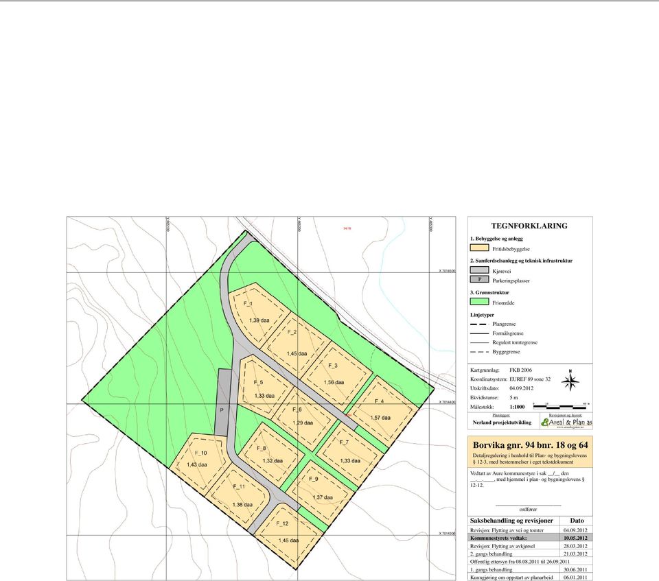 Planlegger: 04.09.2012 5 m 1:1000 Nerland prosjektutvikling 0 10 40 m Revisjoner og layout: Borvika gnr. 94 bnr.