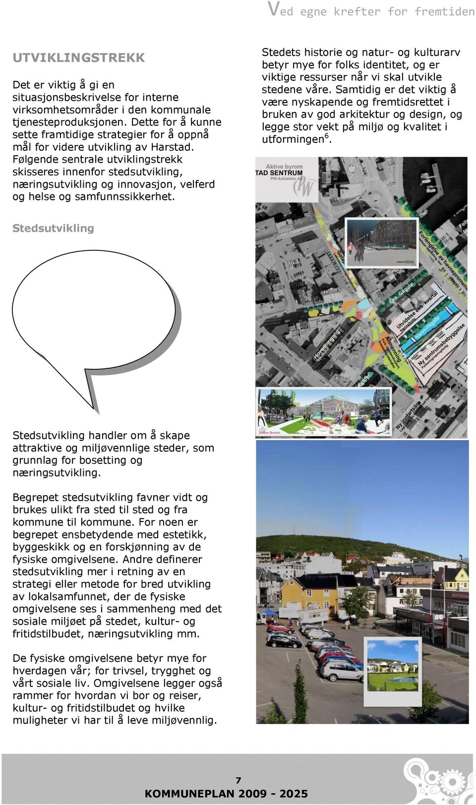 Følgende sentrale utviklingstrekk skisseres innenfor stedsutvikling, næringsutvikling og innovasjon, velferd og helse og samfunnssikkerhet.