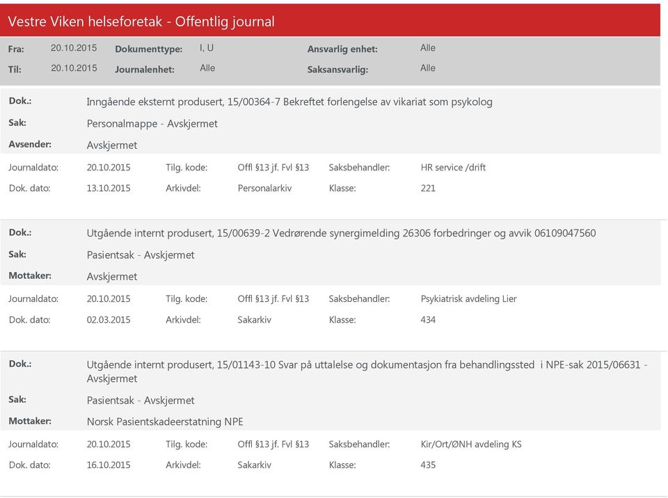 Pasientsak - Psykiatrisk avdeling Lier Dok. dato: 02.03.