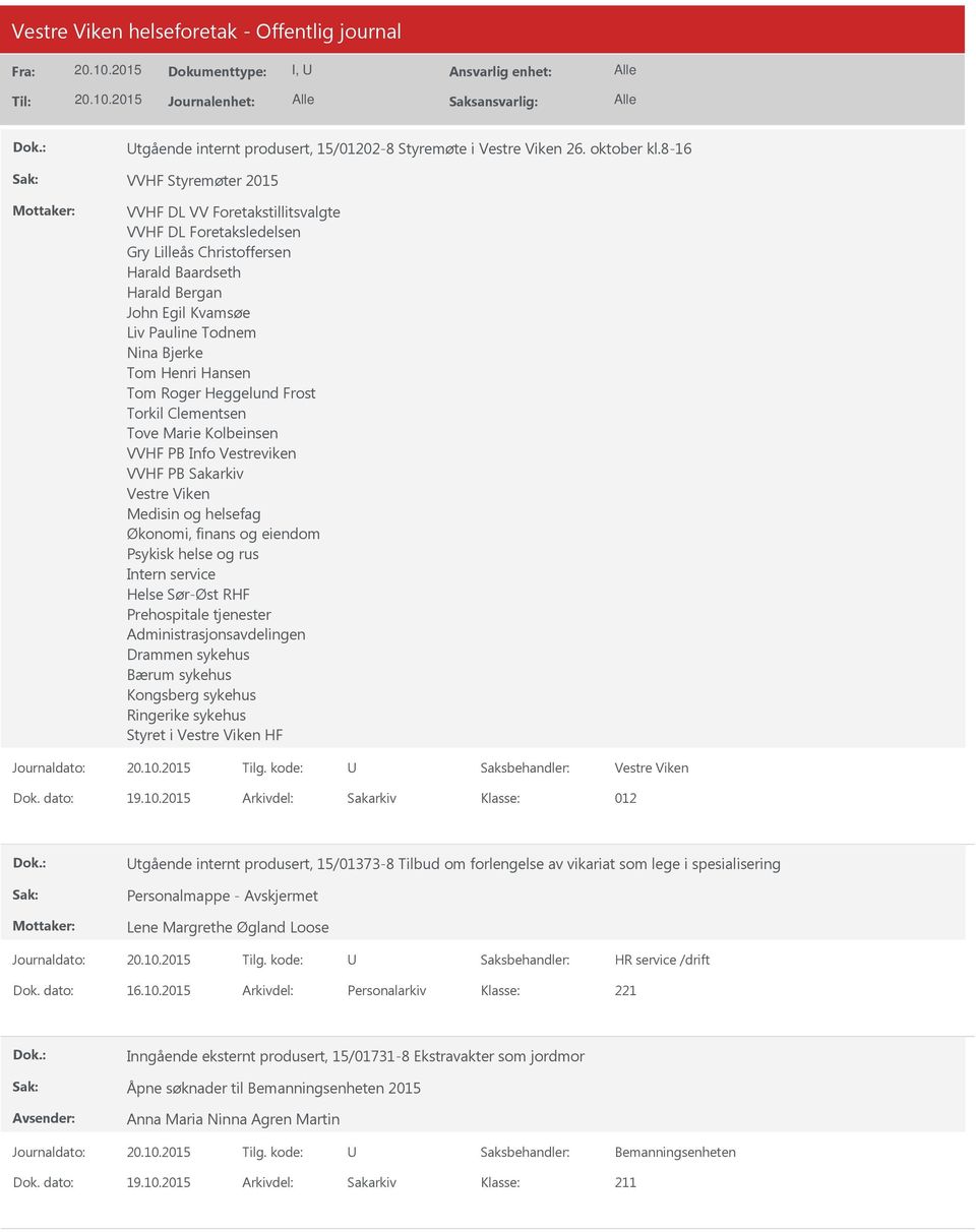 Henri Hansen Tom Roger Heggelund Frost Torkil Clementsen Tove Marie Kolbeinsen VVHF PB Info Vestreviken VVHF PB Sakarkiv Vestre Viken Medisin og helsefag Økonomi, finans og eiendom Psykisk helse og