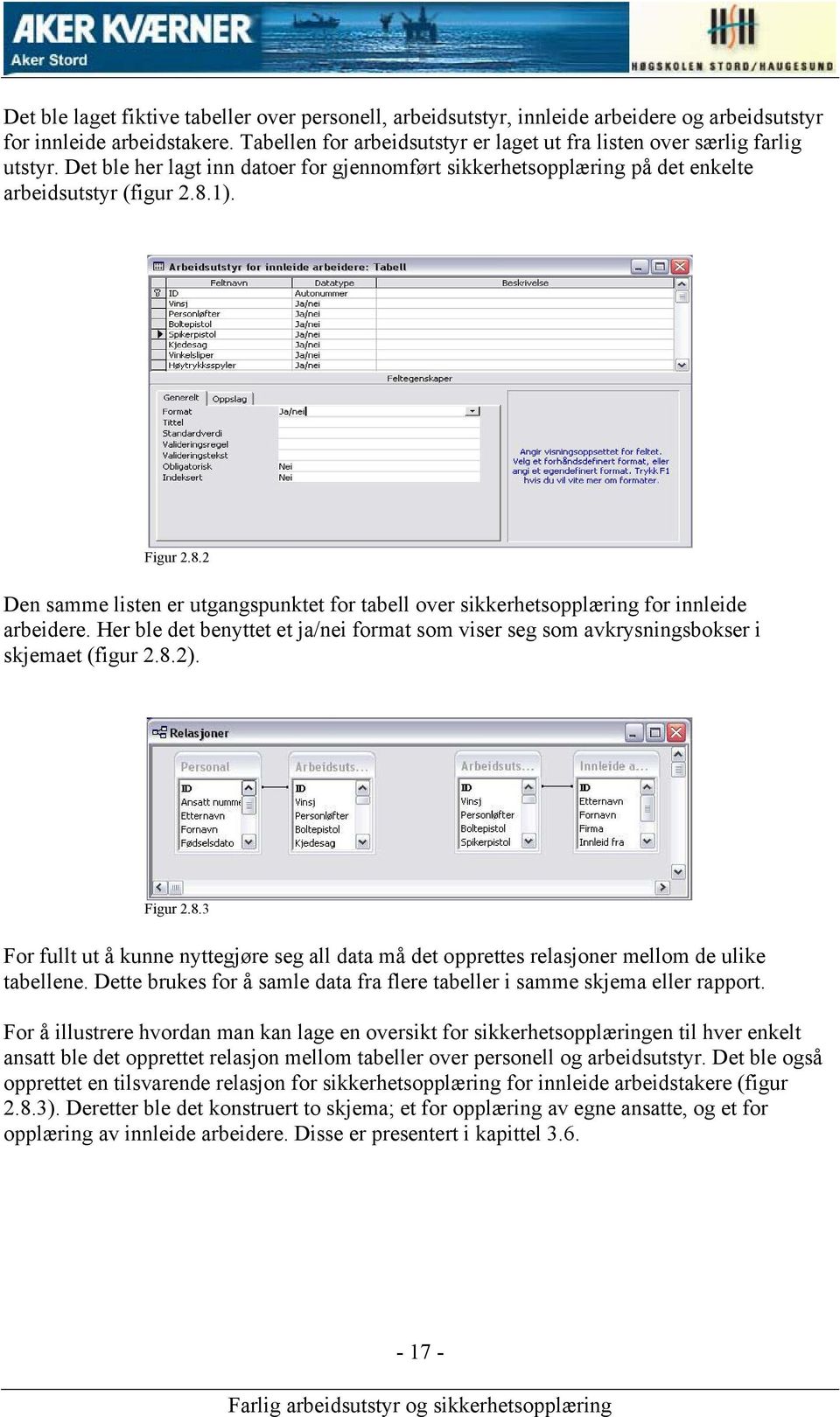 1). Figur 2.8.2 Den samme listen er utgangspunktet for tabell over sikkerhetsopplæring for innleide arbeidere.