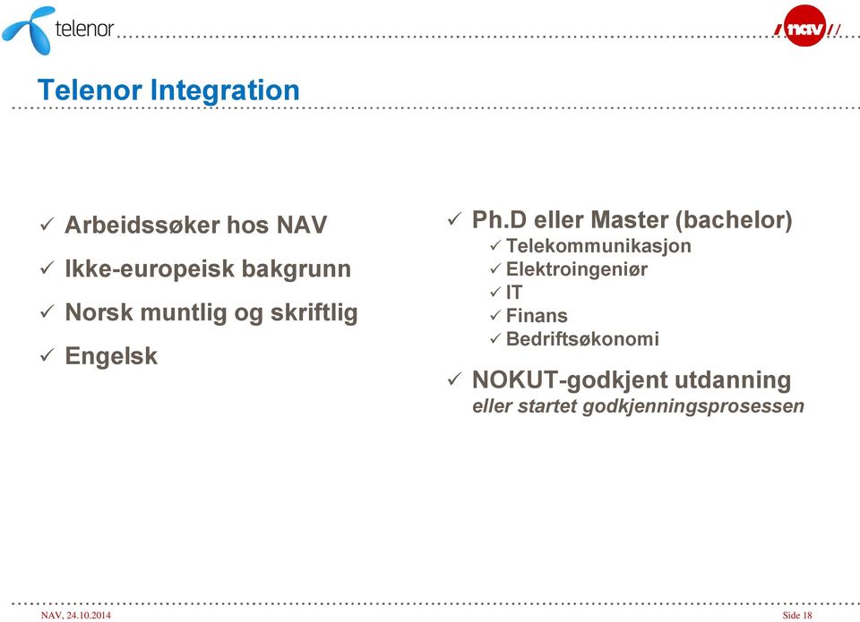 D eller Master (bachelor) Telekommunikasjon Elektroingeniør IT