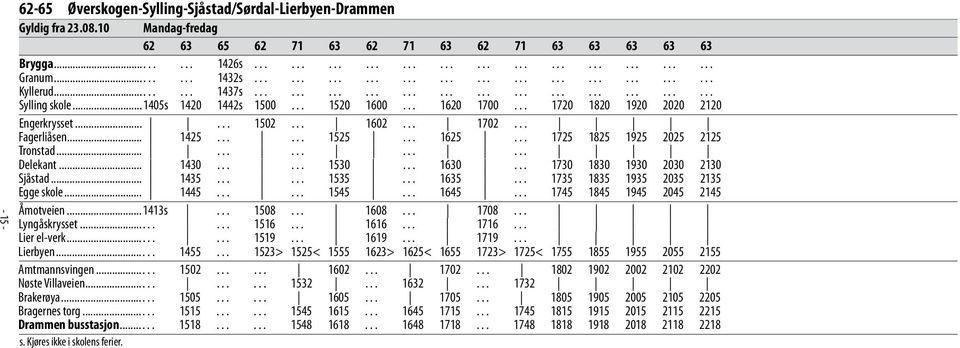 .. 1720 1820 1920 2020 2120 Engerkrysset...... 1502... 1602... 1702... Fagerliåsen... 1425...... 1525... 1625... 1725 1825 1925 2025 2125 Tronstad............... Delekant... 1430...... 1530... 1630.