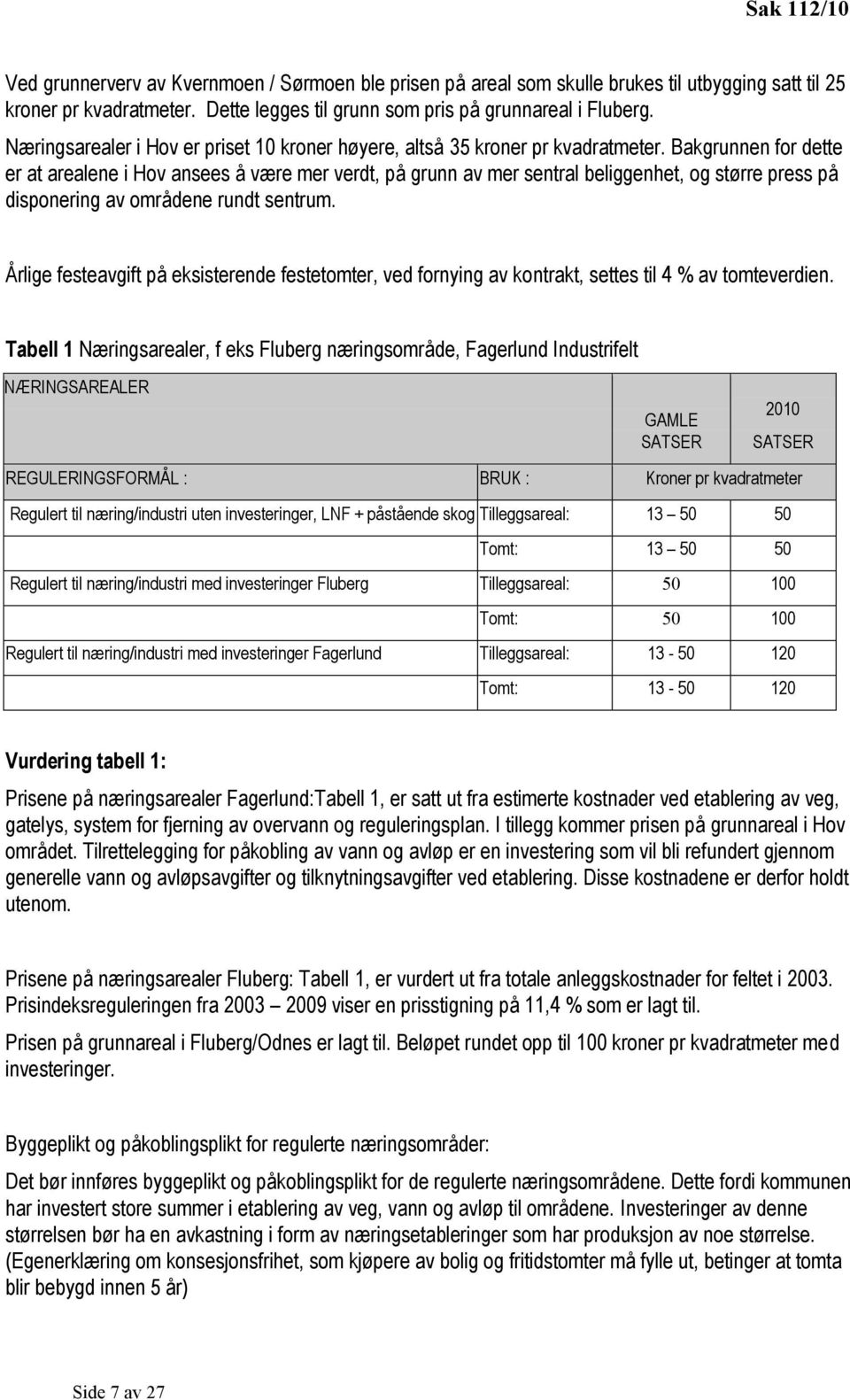 Bakgrunnen for dette er at arealene i Hov ansees å være mer verdt, på grunn av mer sentral beliggenhet, og større press på disponering av områdene rundt sentrum.