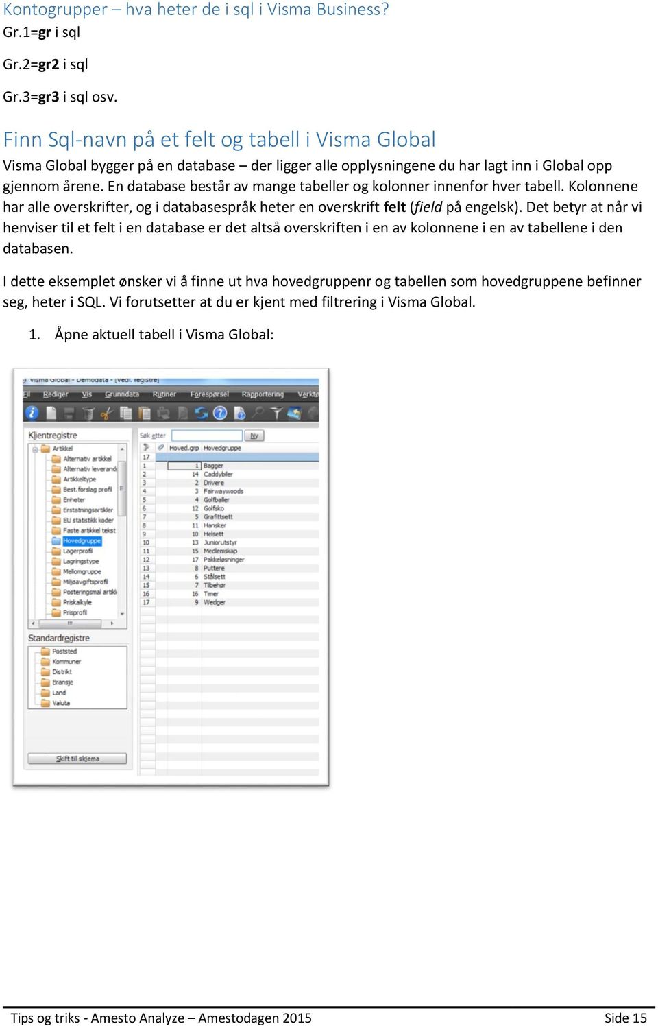 En database består av mange tabeller og kolonner innenfor hver tabell. Kolonnene har alle overskrifter, og i databasespråk heter en overskrift felt (field på engelsk).