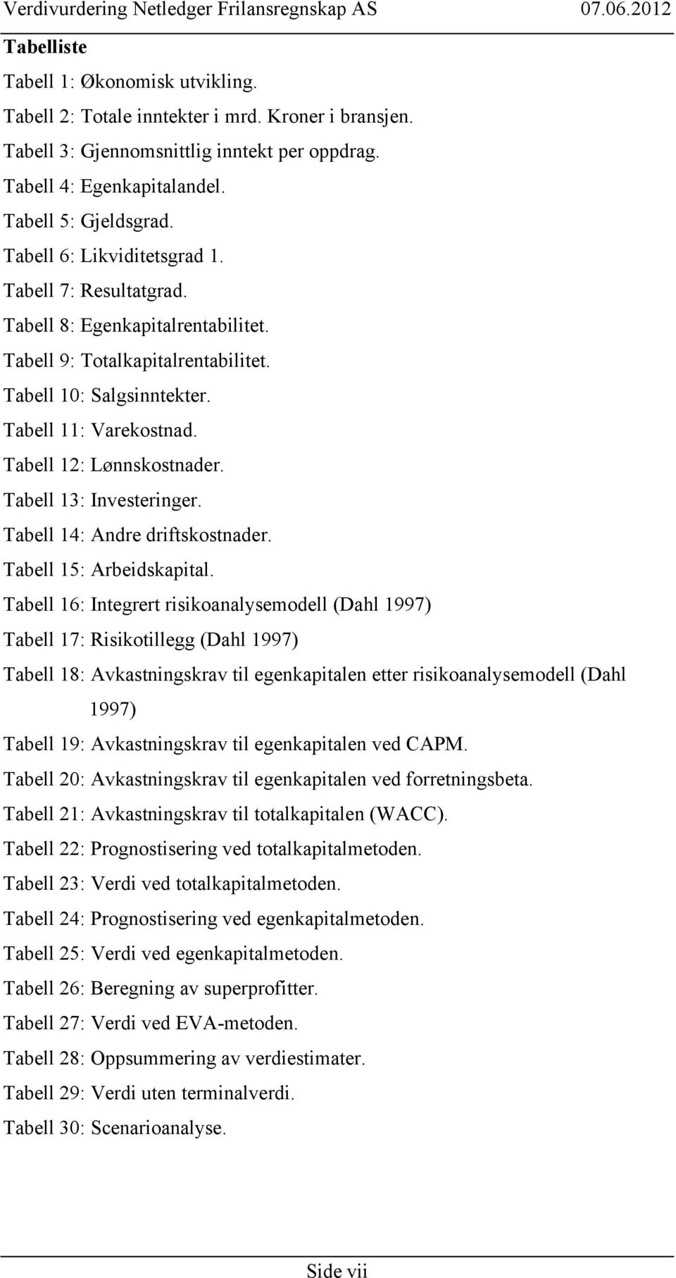 Tabell 12: Lønnskostnader. Tabell 13: Investeringer. Tabell 14: Andre driftskostnader. Tabell 15: Arbeidskapital.