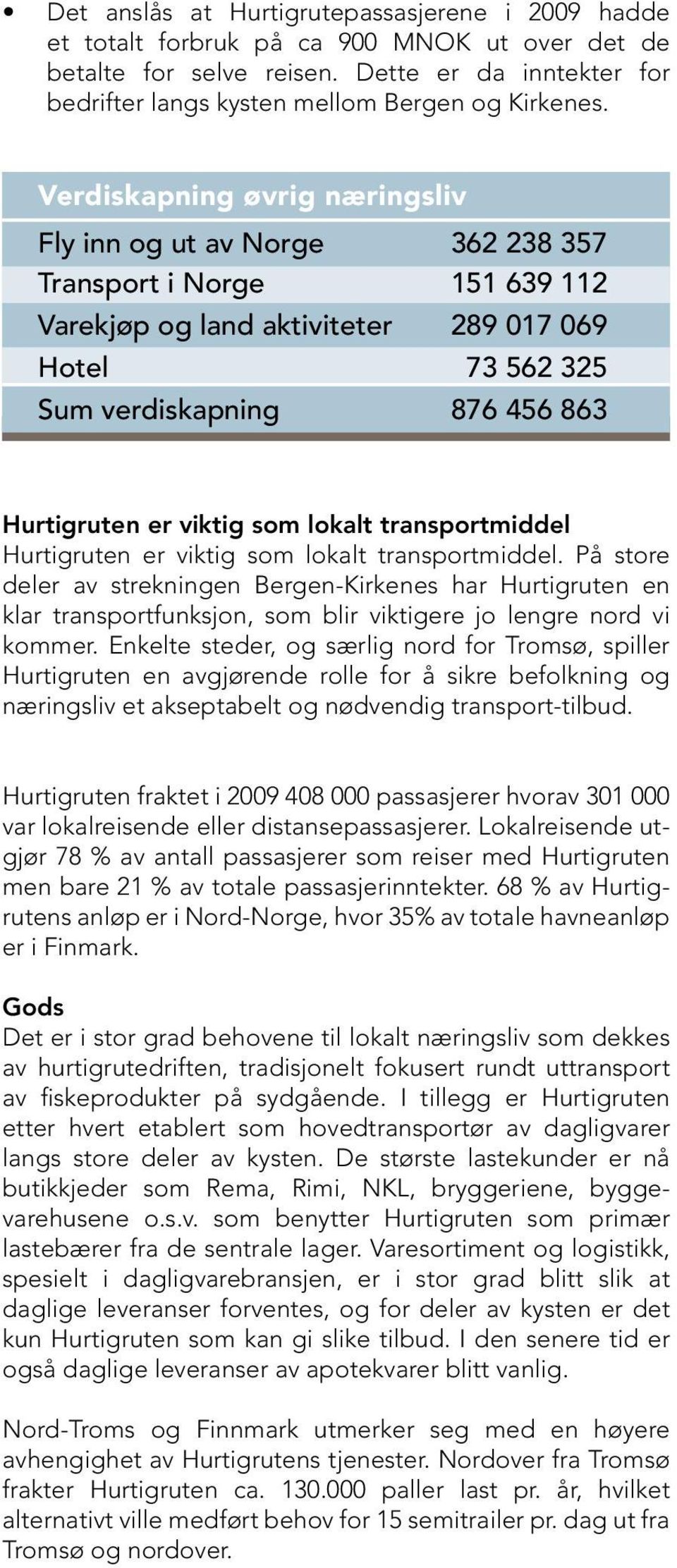 viktig som lokalt transportmiddel Hurtigruten er viktig som lokalt transportmiddel.