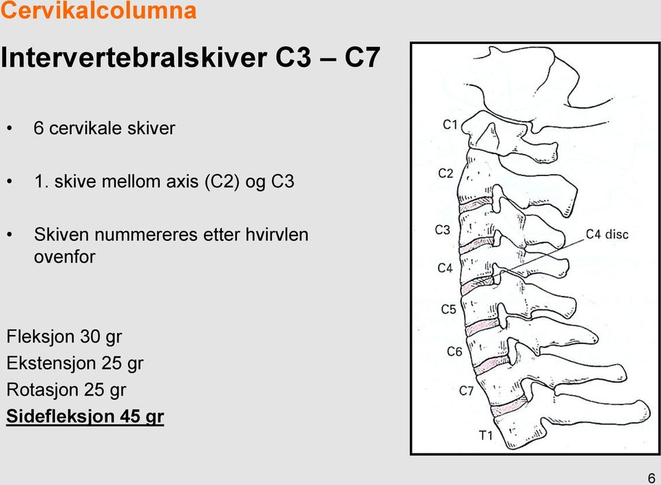 skive mellom axis (C2) og C3 Skiven nummereres