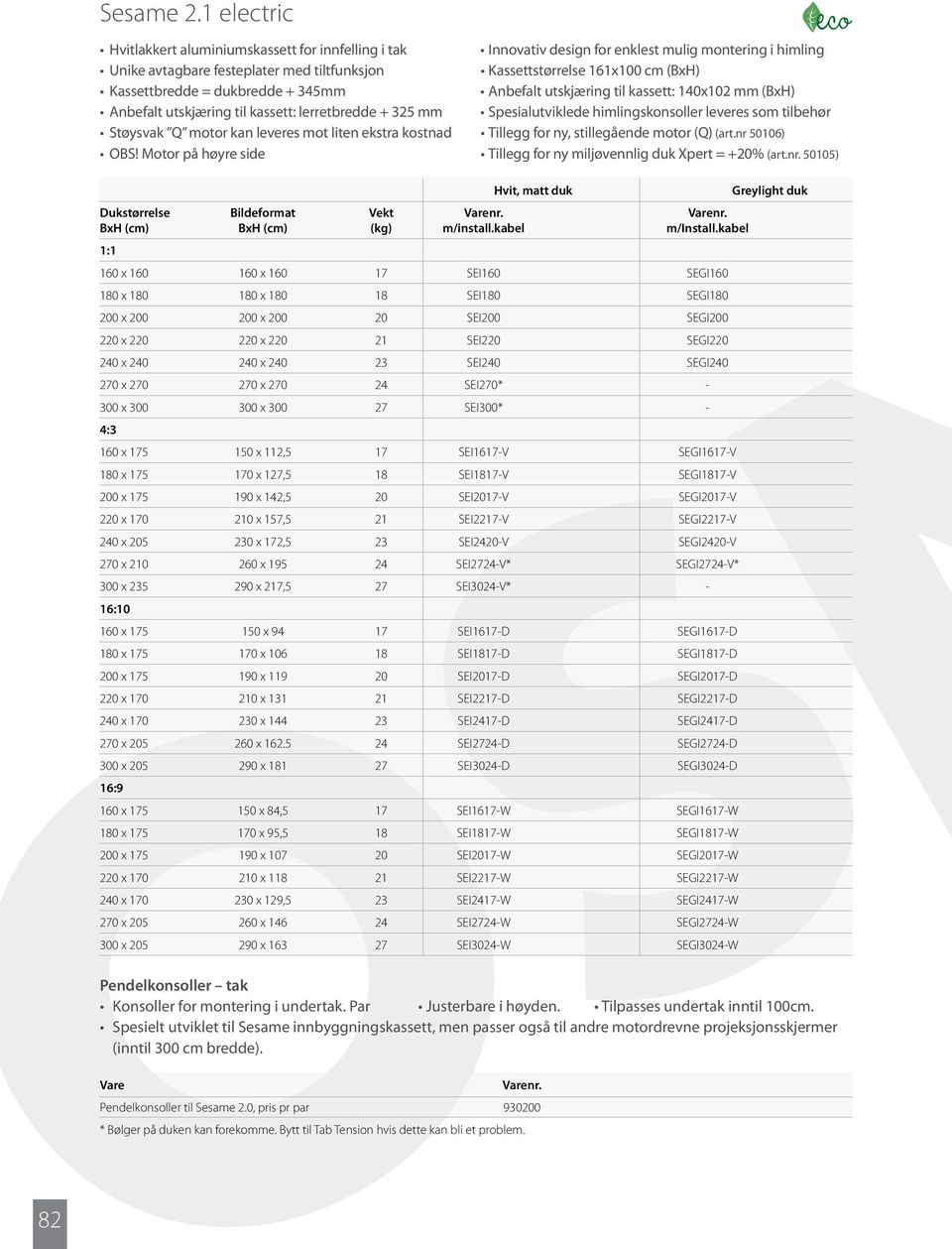 Kassettbredde = dukbredde + 345mm Anbefalt utskjæring til kassett: 140x102 mm (BxH) Anbefalt utskjæring til kassett: lerretbredde + 325 mm Spesialutviklede himlingskonsoller leveres som tilbehør