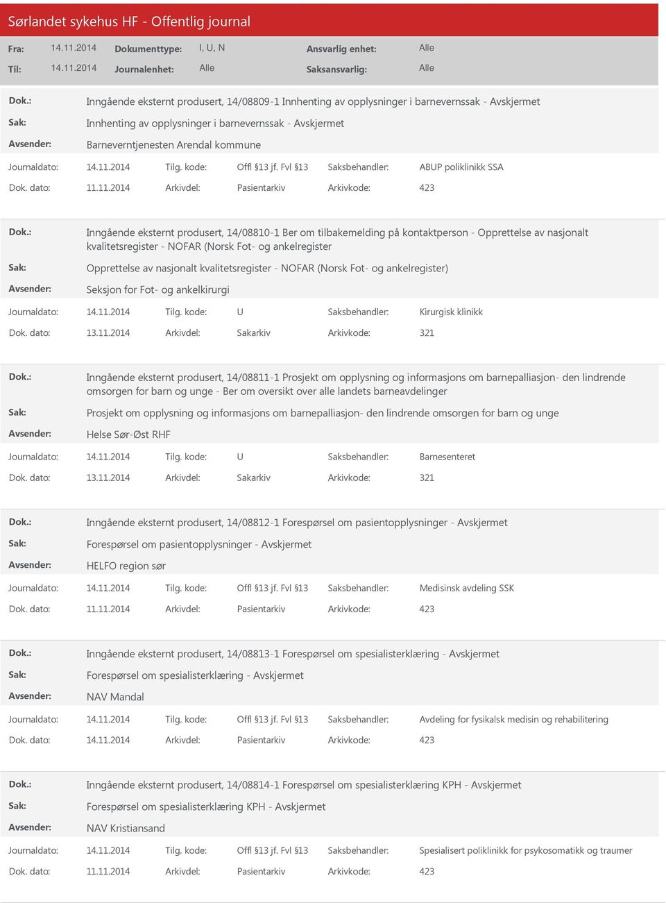 NOFAR (Norsk Fot- og ankelregister) Seksjon for Fot- og ankelkirurgi U Kirurgisk klinikk Dok. dato: 13.11.