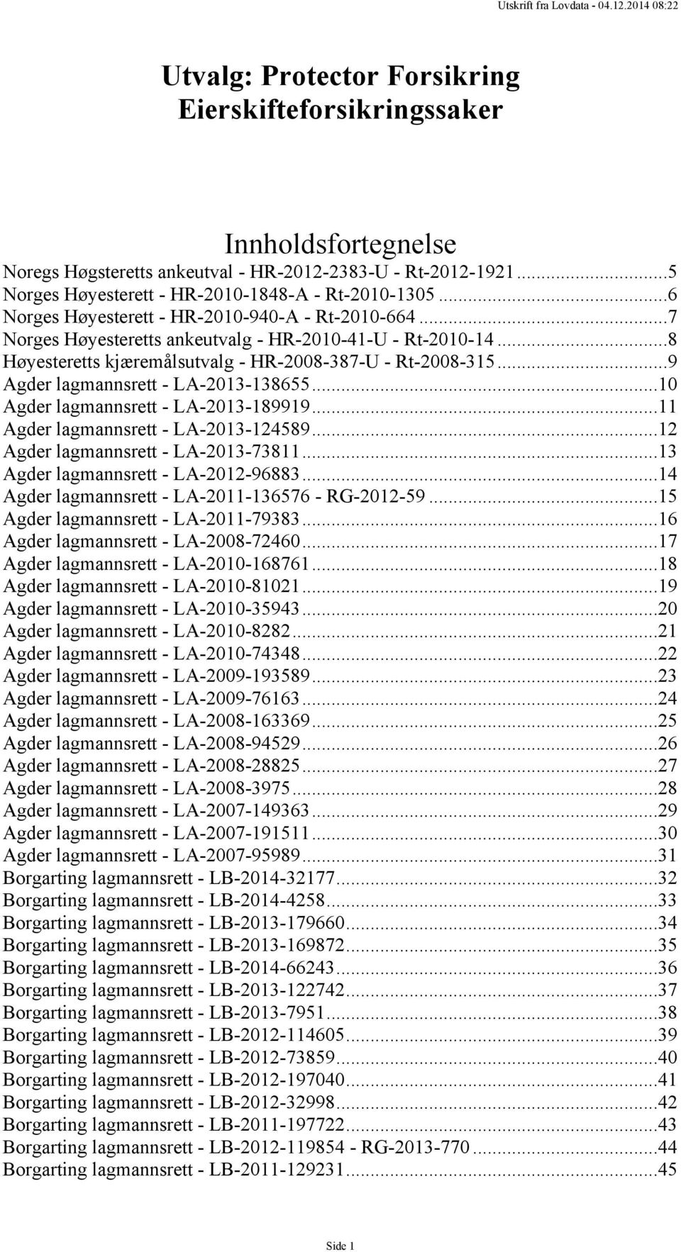 ..9 Agder lagmannsrett - LA-2013-138655...10 Agder lagmannsrett - LA-2013-189919...11 Agder lagmannsrett - LA-2013-124589...12 Agder lagmannsrett - LA-2013-73811...13 Agder lagmannsrett - LA-2012-96883.