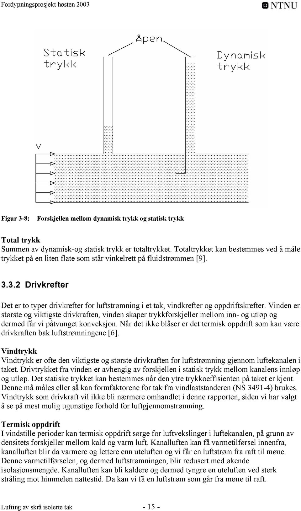 3.2 Drivkrefter Det er to typer drivkrefter for luftstrømning i et tak, vindkrefter og oppdriftskrefter.