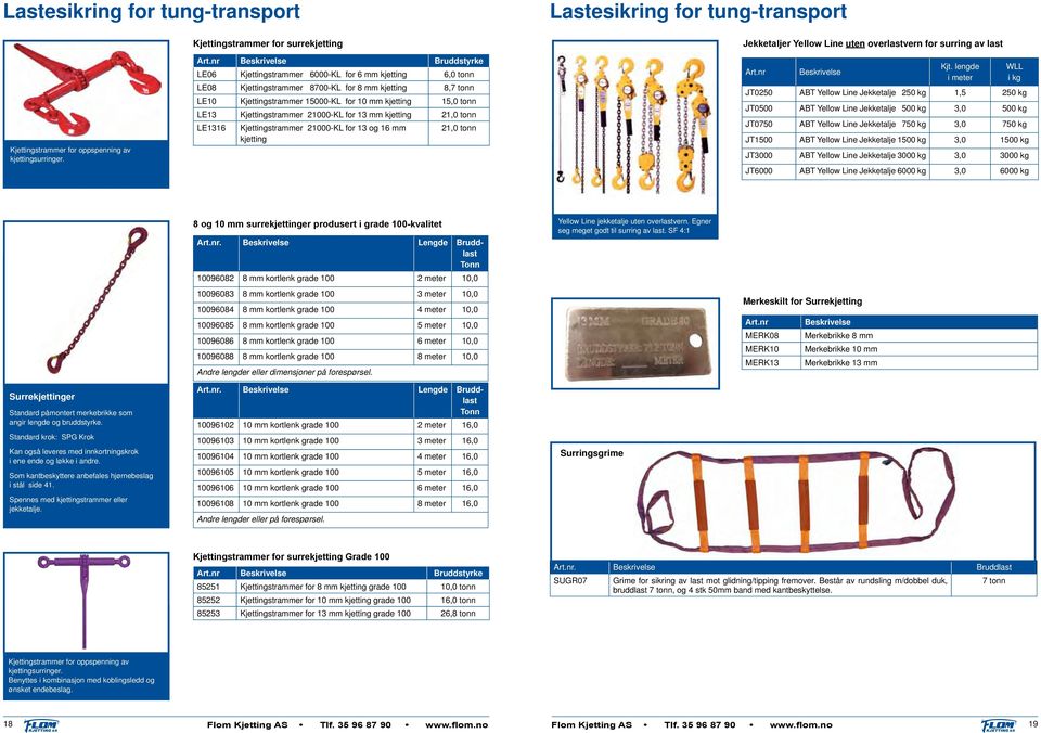 Bruddstyrke LE06 Kjettingstraer 6000-KL for 6 kjetting 6,0 tonn LE08 Kjettingstraer 8700-KL for 8 kjetting 8,7 tonn LE10 Kjettingstraer 15000-KL for 10 kjetting 15,0 tonn LE13 Kjettingstraer 21000-KL