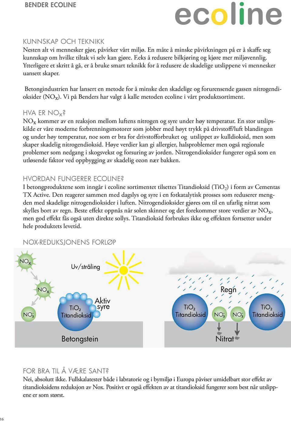 Betongindustrien har lansert en metode for å minske den skadelige og forurensende gassen nitrogendioksider (NOx). Vi på Benders har valgt å kalle metoden ecoline i vårt produktsortiment. HVA ER NOх?