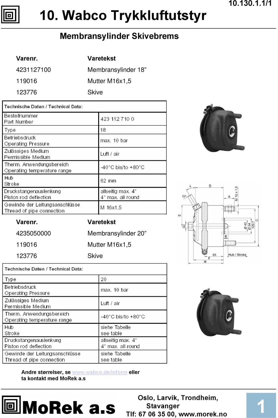 4235050000 Membransylinder 20 906 Mutter M6x,5 23776 Skive