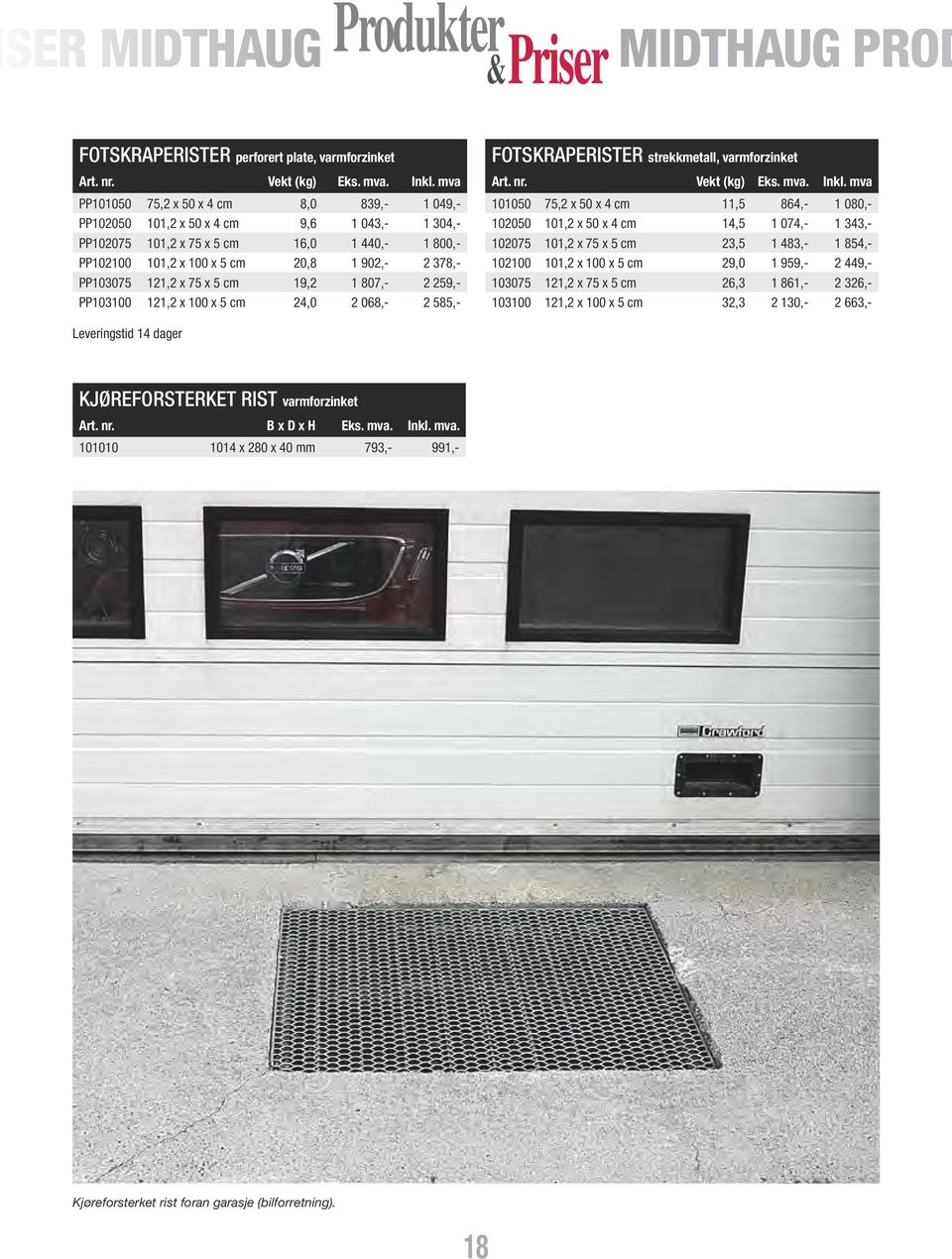 PP103075 121,2 x 75 x 5 cm 19,2 1 807,- 2 259,- PP103100 121,2 x 100 x 5 cm 24,0 2 068,- 2 585,- FOTSKRAPERISTER strekkmetall, varmforzinket Art. nr. Vekt (kg) Eks. mva. Inkl.