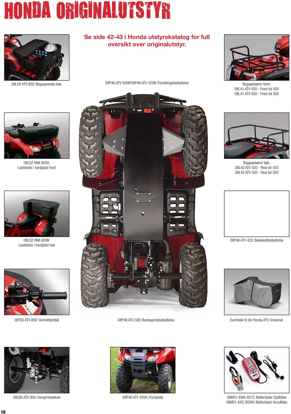 08L41 ATV 420 - Front kit 420 08L41 ATV 500 - Front kit 500 08L52 HN8 800A: Lasteboks i hardplast front Bagasjebærer bak.