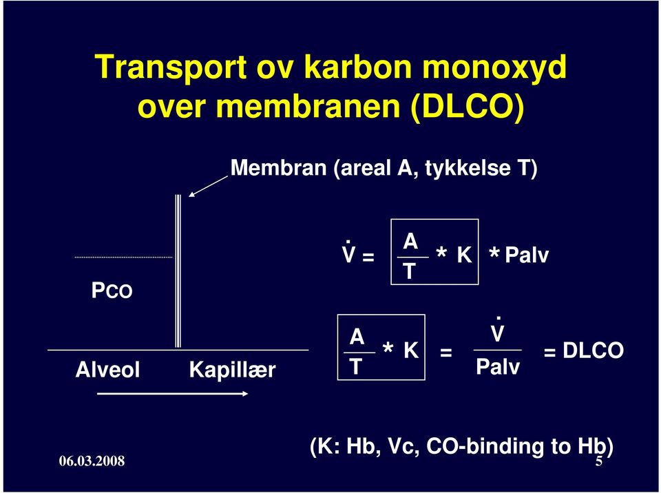 Alveol Kapillær. V = A T A T * * K = K * Palv.