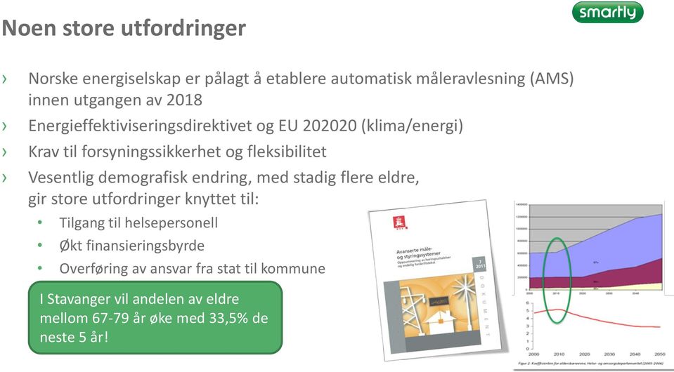 demografisk endring, med stadig flere eldre, gir store utfordringer knyttet til: Tilgang til helsepersonell Økt