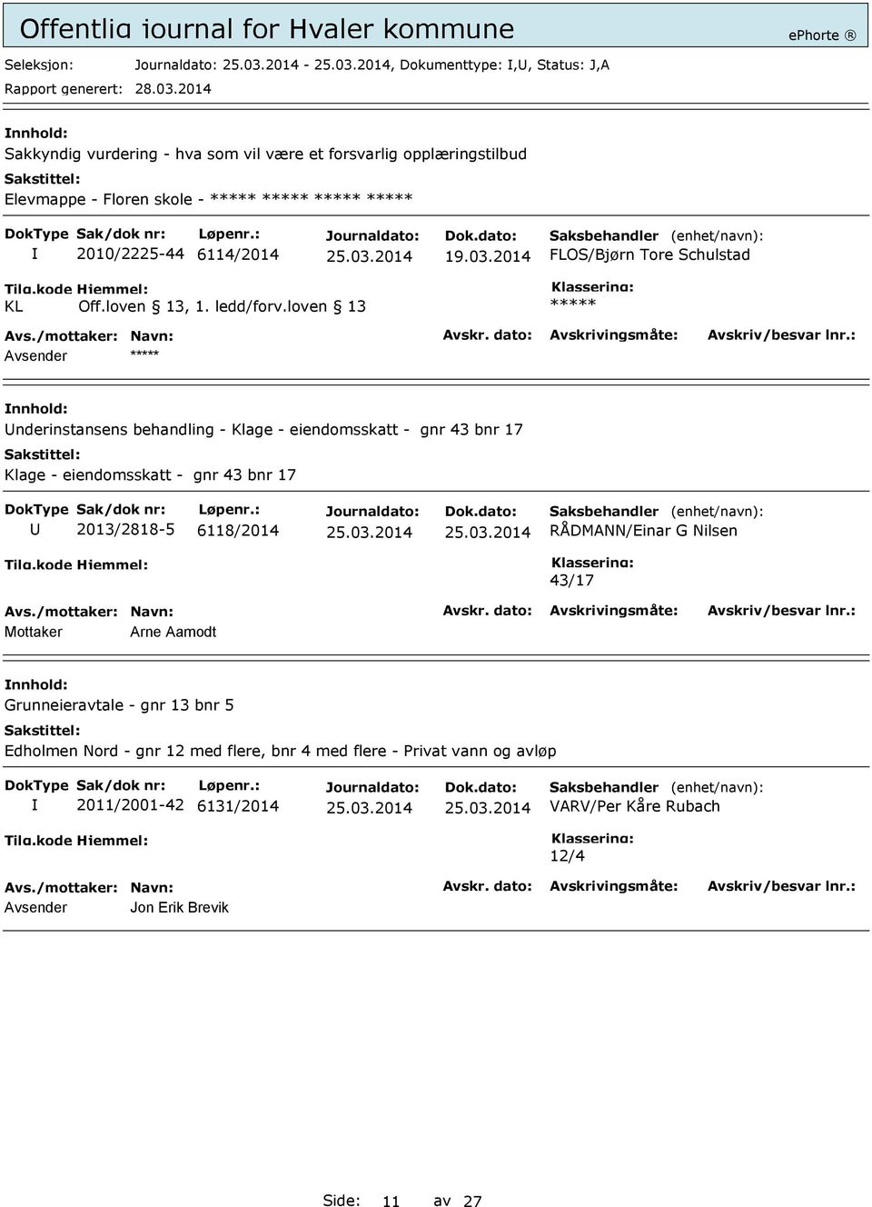 loven 13 Avsender nderinstansens behandling - Klage - eiendomsskatt - gnr 43 bnr 17 Klage - eiendomsskatt - gnr 43 bnr 17 2013/2818-5 6118/2014