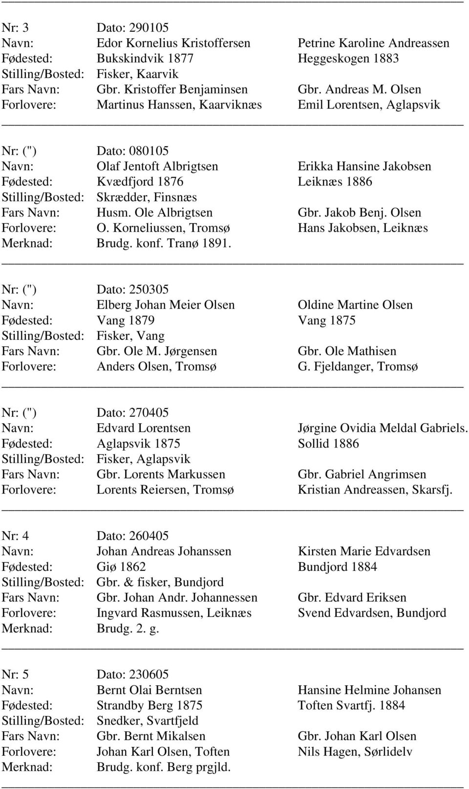 Jakob Benj. Olsen O. Korneliussen, Tromsø Hans Jakobsen, Leiknæs Brudg. konf. Tranø 1891. (") 250305 Elberg Johan Meier Olsen Oldine Martine Olsen Vang 1879 Vang 1875 Fisker, Vang Gbr. Ole M.