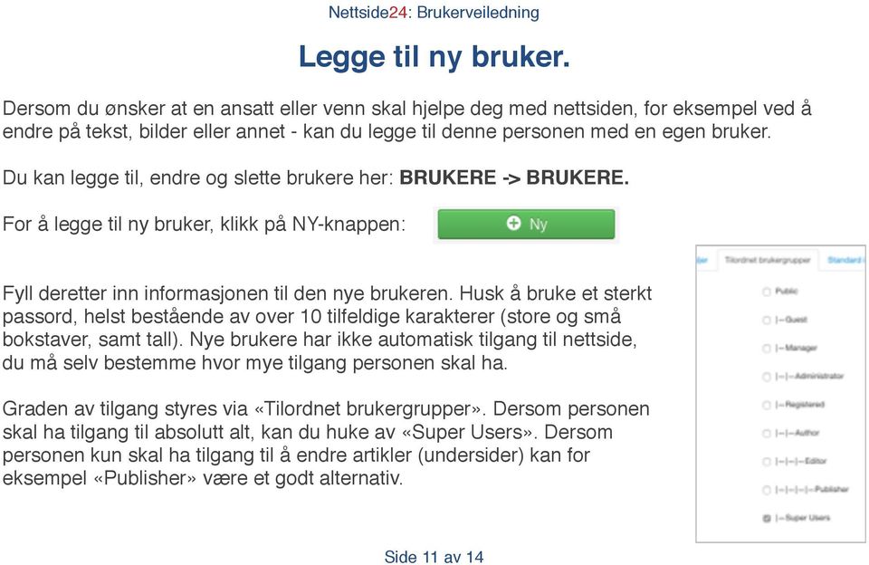 Husk å bruke et sterkt passord, helst bestående av over 10 tilfeldige karakterer (store og små bokstaver, samt tall).