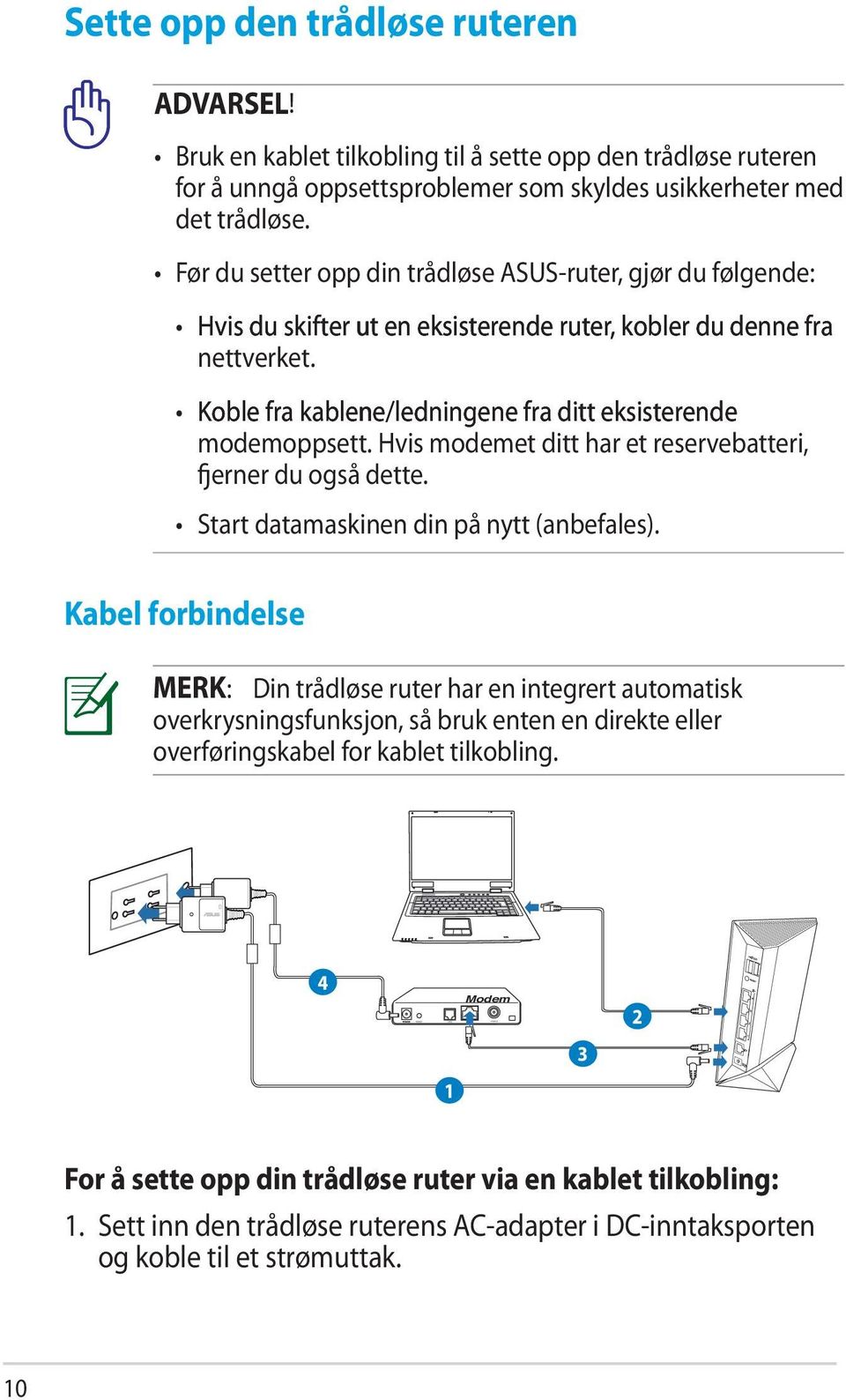 Hvis modemet ditt har et reservebatteri, fjerner du også dette. Start datamaskinen din på nytt (anbefales).