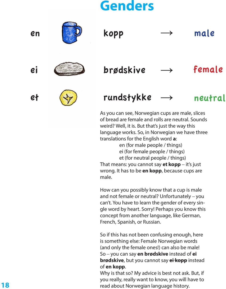 So, in Norwegian we have three translations for the English word a: en (for male people / things) ei (for female people / things) et (for neutral people / things) That means: you cannot say et kopp