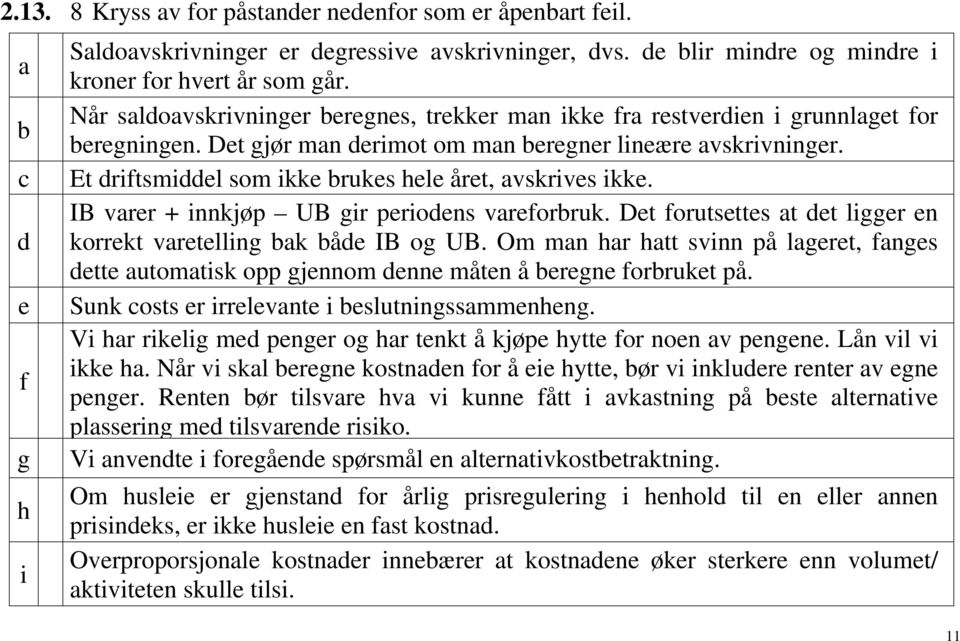 c Et driftsmiddel som ikke brukes hele året, avskrives ikke. IB varer + innkjøp UB gir periodens vareforbruk. Det forutsettes at det ligger en d korrekt varetelling bak både IB og UB.