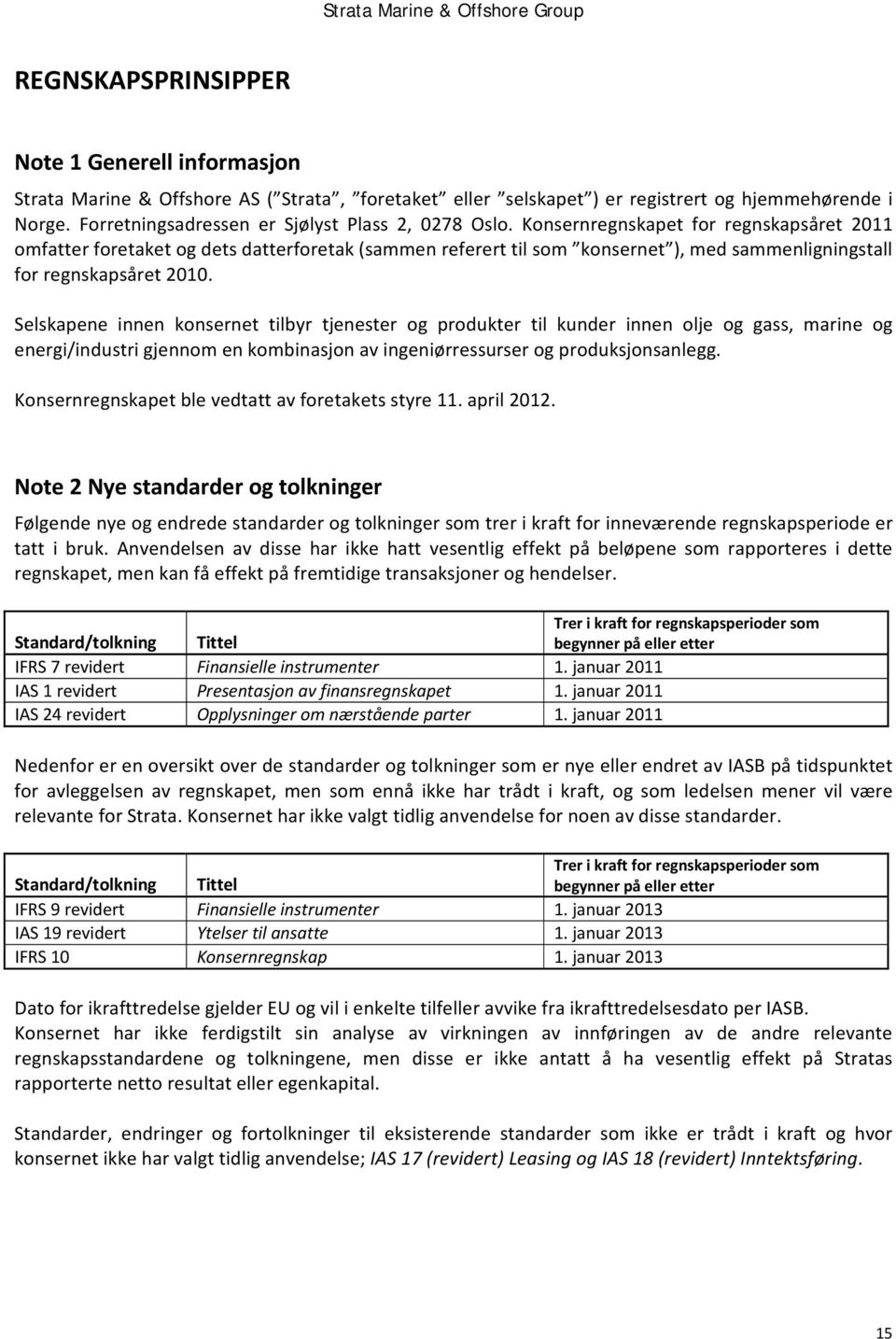 Konsernregnskapet for regnskapsåret 2011 omfatter foretaket og dets datterforetak (sammen referert til som konsernet ), med sammenligningstall for regnskapsåret 2010.