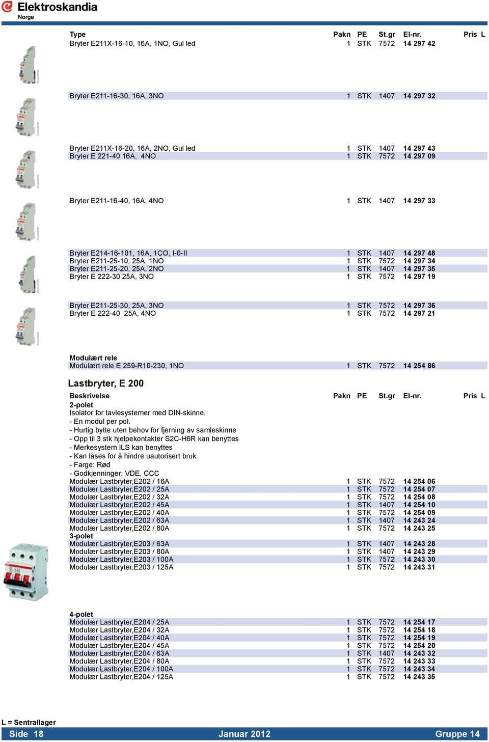 1 STK 7572 14 297 09 Bryter E211-16-40, 16A, 4NO 1 STK 1407 14 297 33 Bryter E214-16-101, 16A, 1CO, I-0-II 1 STK 1407 14 297 48 Bryter E211-25-10, 25A, 1NO 1 STK 7572 14 297 34 Bryter E211-25-20,