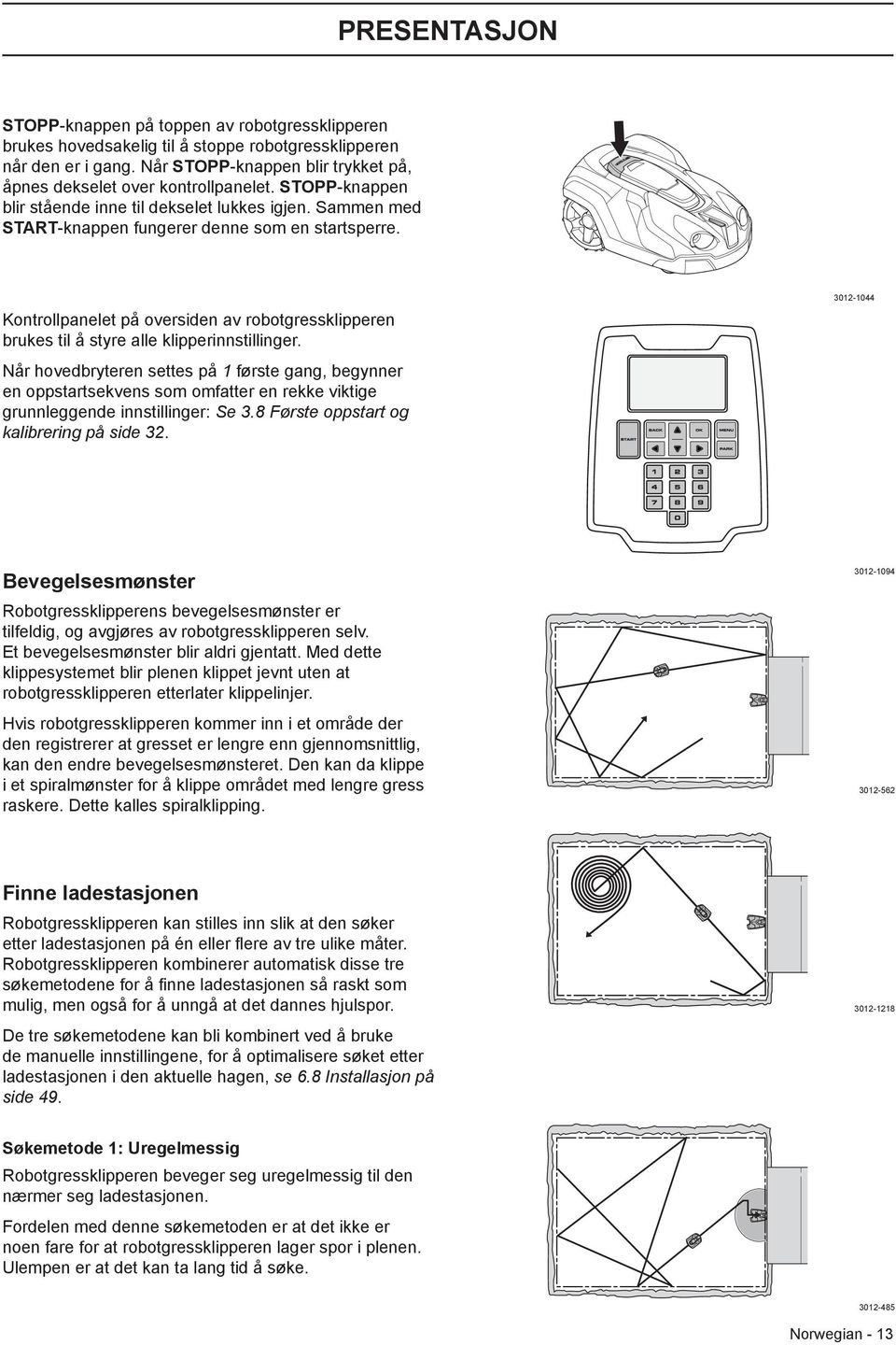 Kontrollpanelet på oversiden av robotgressklipperen brukes til å styre alle klipperinnstillinger.