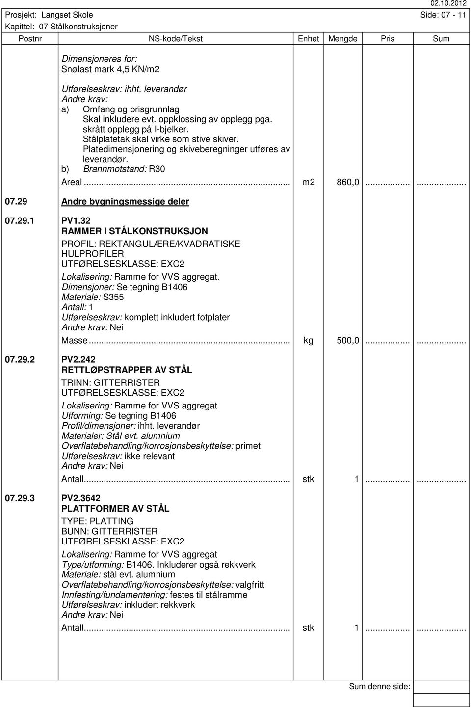 29.1 PV1.32 RAMMER I STÅLKONSTRUKSJON PROFIL: REKTANGULÆRE/KVADRATISKE HULPROFILER Lokalisering: Ramme for VVS aggregat.