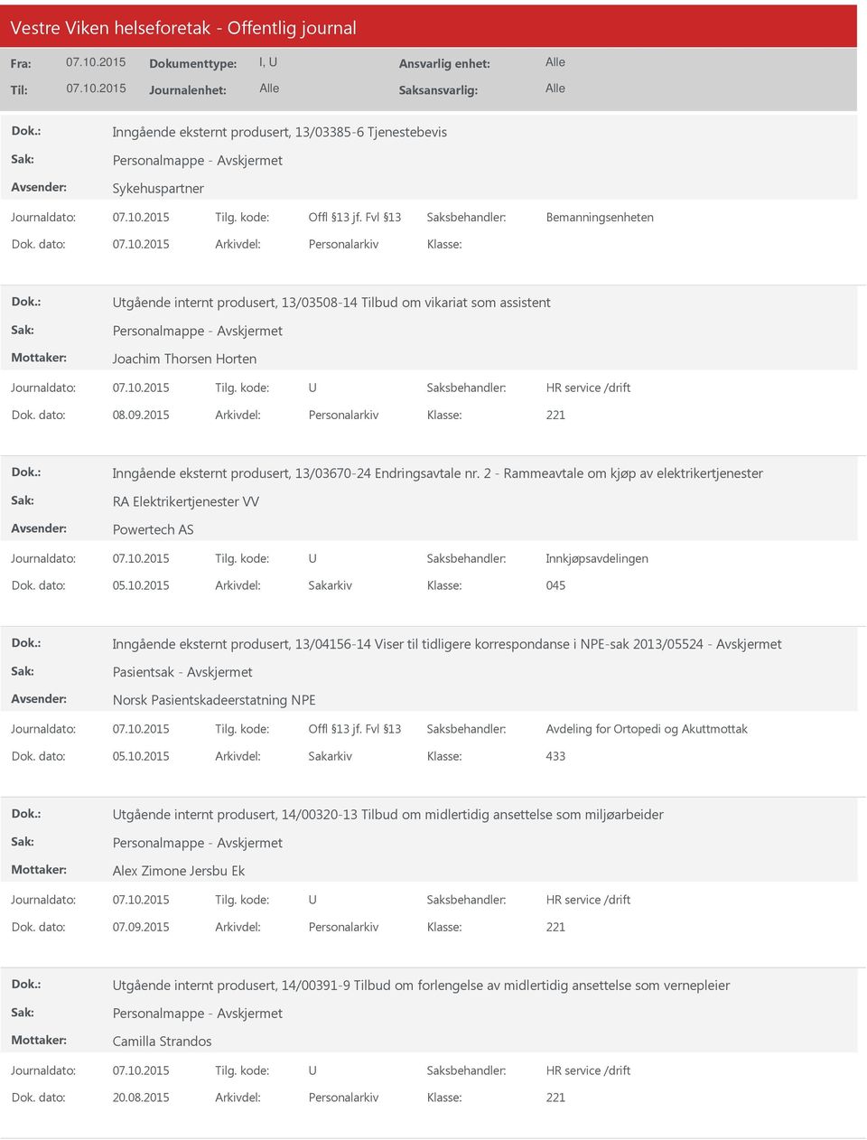 2015 Arkivdel: Personalarkiv Inngående eksternt produsert, 13/03670-24 Endringsavtale nr.