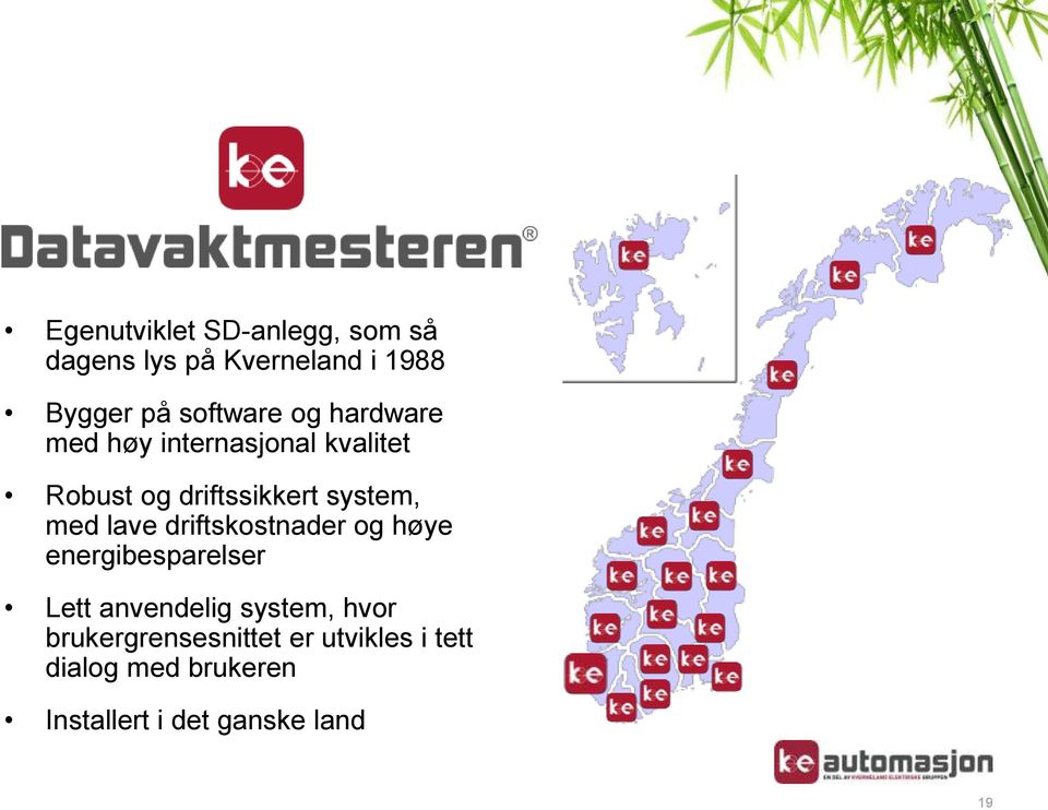 lave driftskostnader og høye energibesparelser Lett anvendelig system, hvor