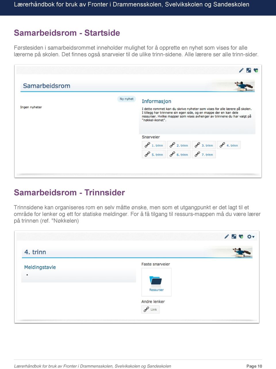 Samarbeidsrom - Trinnsider Trinnsidene kan organiseres rom en selv måtte ønske, men som et utgangpunkt er det lagt til et område for lenker