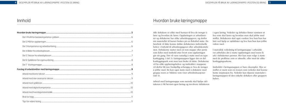 ..7 Del 6 Sjekklister for egenvurdering... 8 Del 7 Visningsmappe... 8 Forslag til arbeidsmåter med læringsmappe...9 Arbeid med korte tekster... 9 Arbeid med mer avanserte tekster.